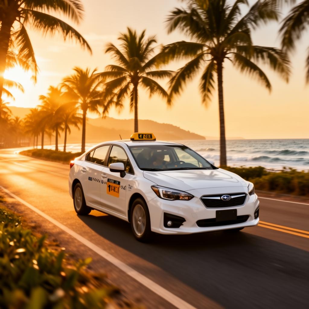 Taxi on scenic coastal road